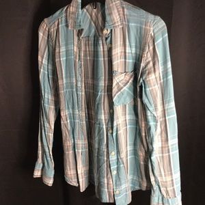 Blue and peach flannel